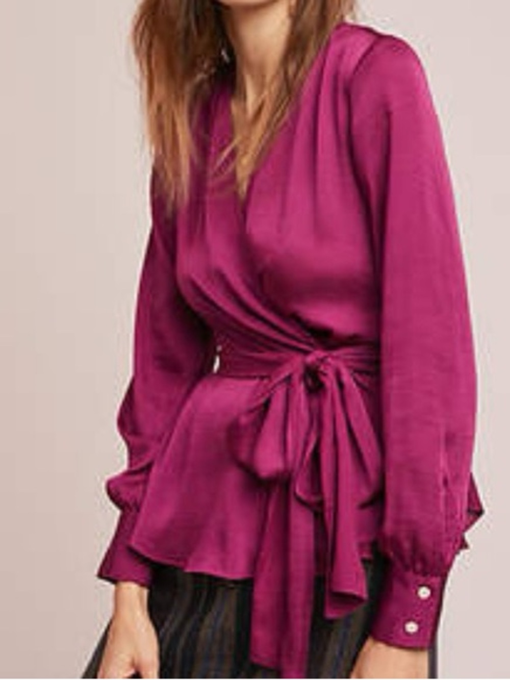 Anthropologie Moulinette Soeurs "Brynn" Wrap Blouse Magenta Satin Size 8 New